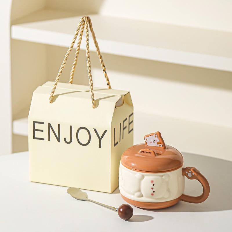 Cute Girl Cartoon Chubby Ceramic Mug with Lid Mobile Phone Stand Cup Birthday Gift Water Cup Souvenir