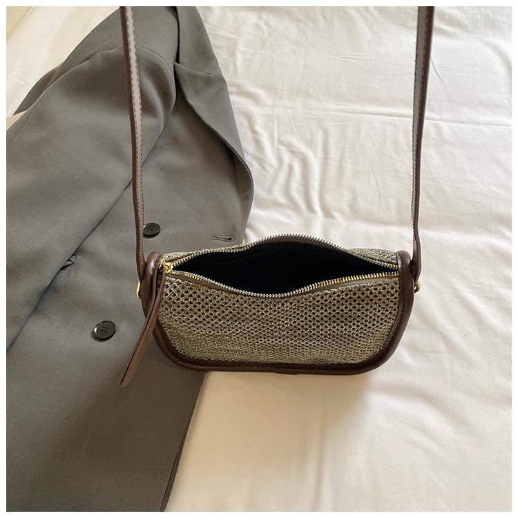 Hong Kong Retro Woven Crossbody Bag - Summer 2026 Collection, Women’s Hollow Knit Color Block Single Shoulder Bag