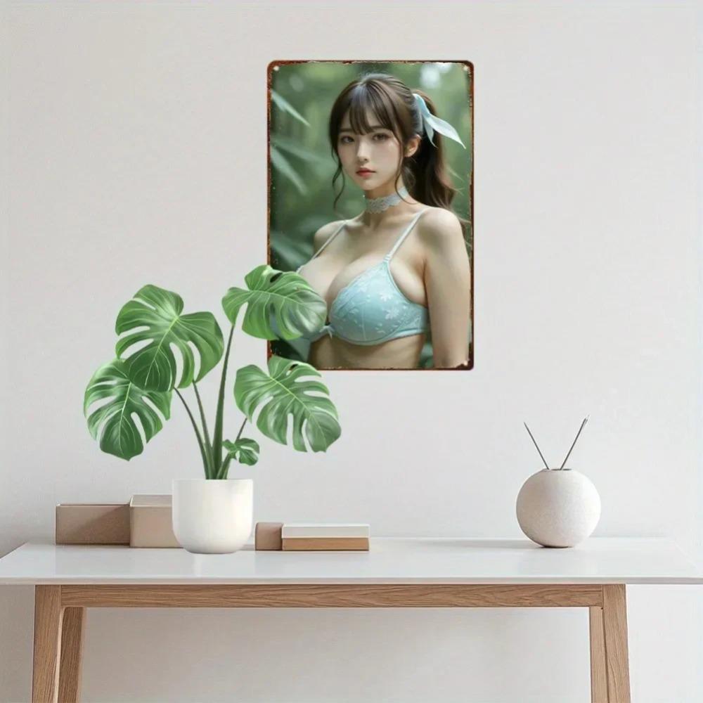 Anime Girl Metal Wall Art Retro Floral Sign 8x12 Inch Home Decor Gift