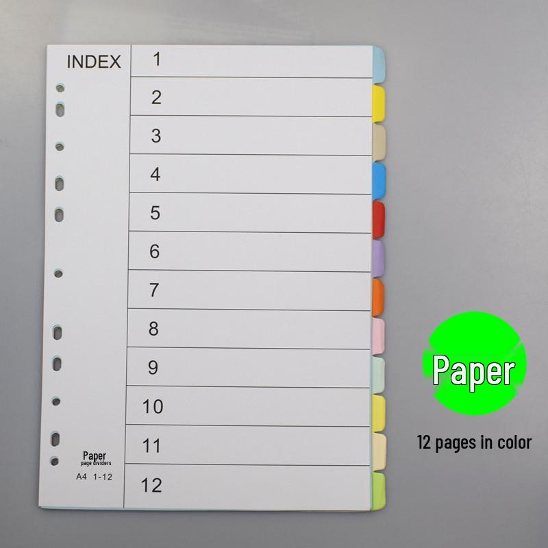 Set de separadores A4 de hojas sueltas: 12 Páginas de Índice Mensual, 50 Páginas Etiquetadas, 31 Páginas de Clasificación por Letra de Colores, Perforadas para 11 Agujeros.
