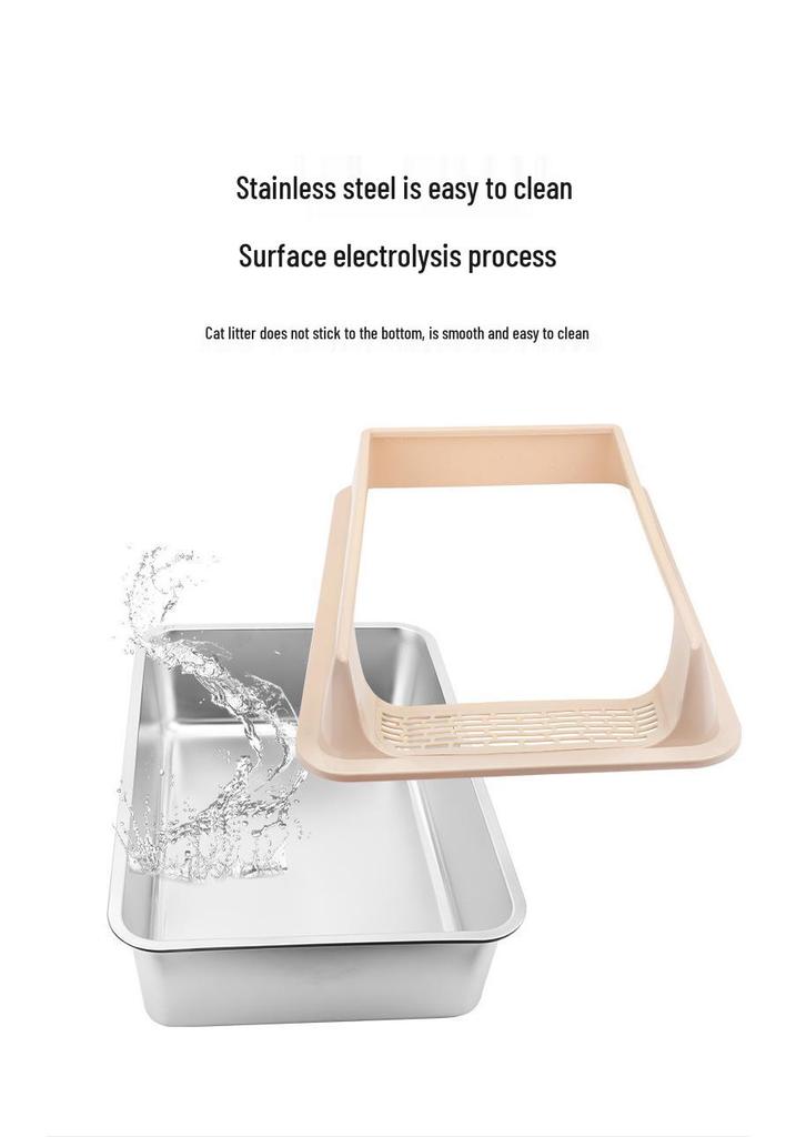 Extra Large Stainless Steel Anti-Splash Cat Litter Box: Easy-Clean, Semi-Enclosed, Deep Design