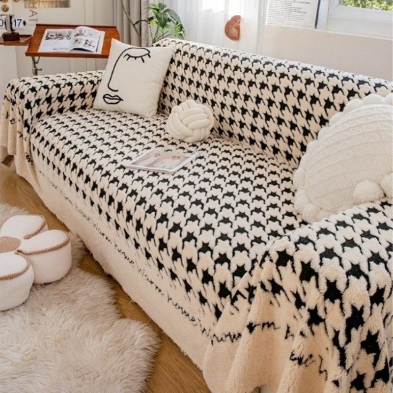 Qiandongge English Plush Sofa Cover Cloth Anti-Cat Scratch Sofa Towel Universal All-Inclusive Sofa Cushion Sofa Dust Cover