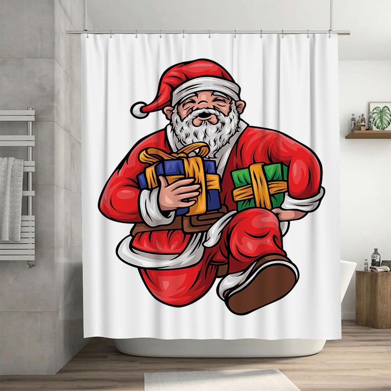 

Tuniu Festive Santa Claus Bathroom Shower Curtain Cute Holiday Decor Waterproof Fabric Funny Christmas Gift Holiday Home Accent W60H190(CM)-1 Pcs