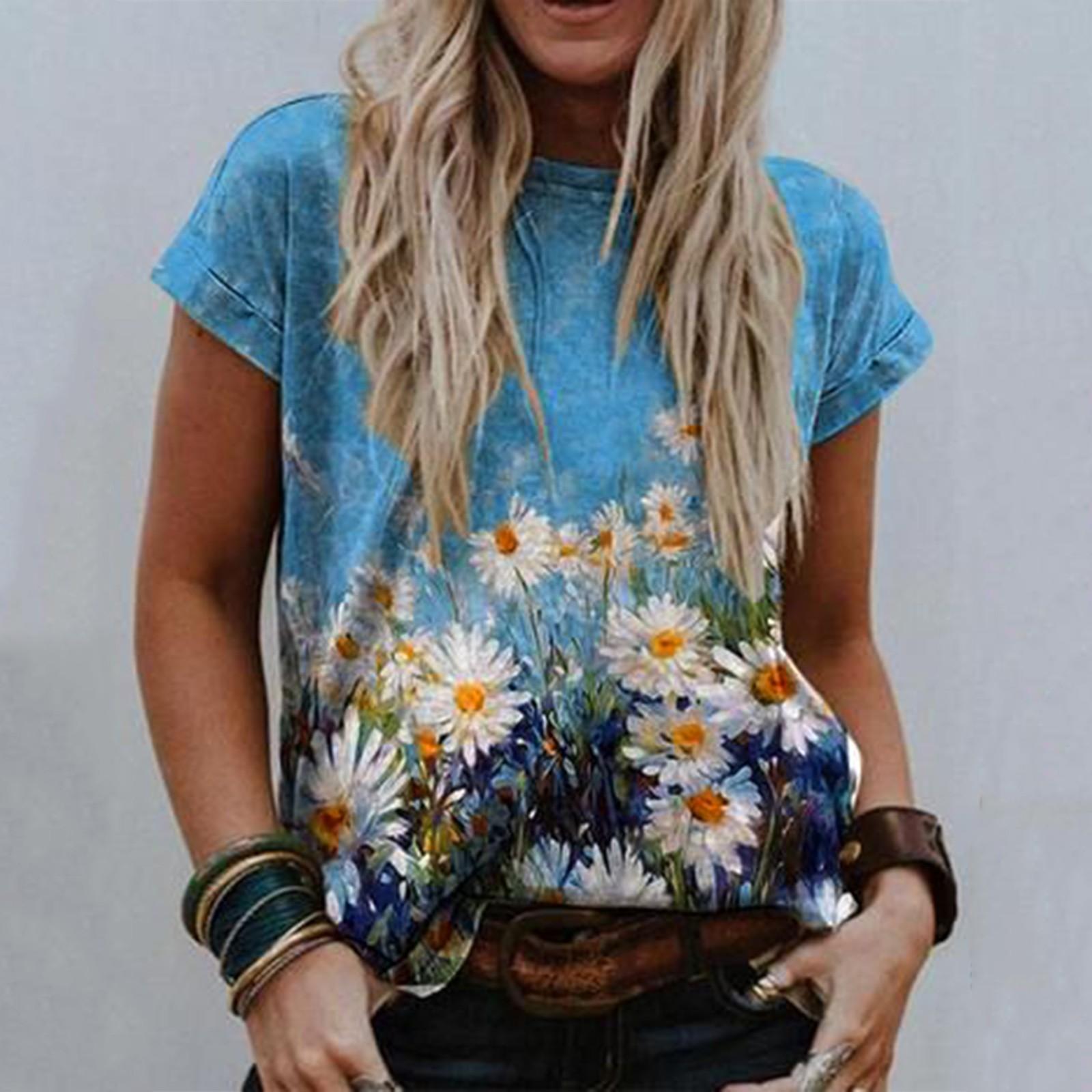 

Женская футболка с v-образным вырезом и короткими рукавами с цветочным принтом