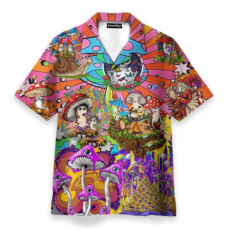 Hippie Logo Téma Letní Košile Pánské Dámské Psychedelické Houby Osobnost Streetwear Knoflíkové Košile Hip Hop Móda Blůza Nové
