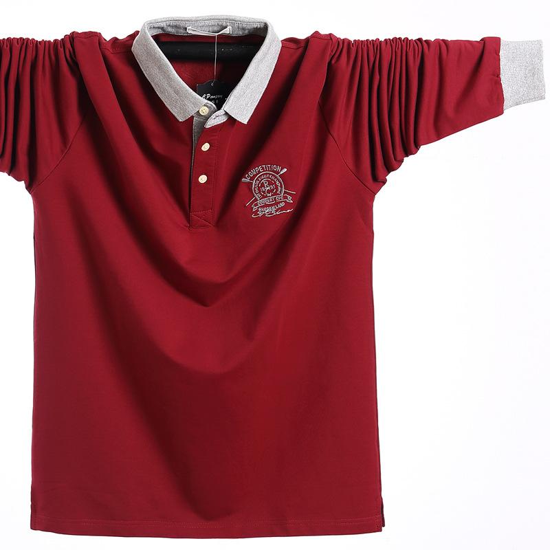 

Мужская мода универсальная легкая дышащая приталенная цветная блочная расцветка больших размеров свободная версия рубашки поло с длинным рукавом M красный