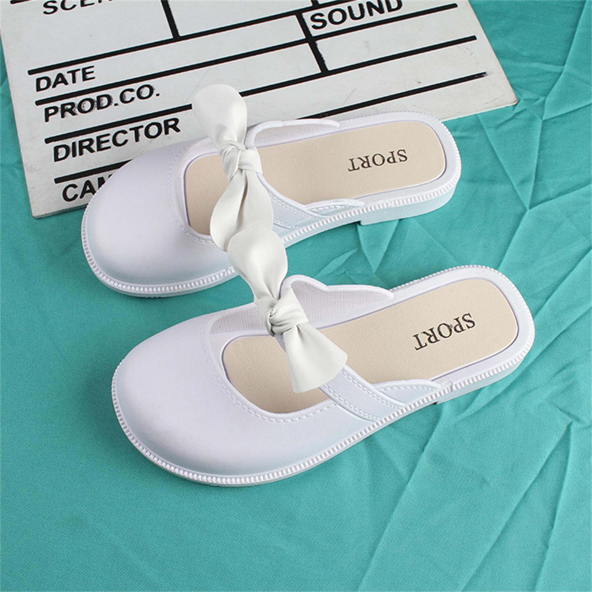 

Children s New Summer Baotou Slippers for Little Girls Fashion Outwear Solid Color Bow Tie Half Trailer Flat Bottom Sandals 31