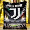 1pc Personalized Name Juventus Theme Blanket - Digital Print, Polyester, Cozy for All Seasons, Perfect for Outdoor, and Travel