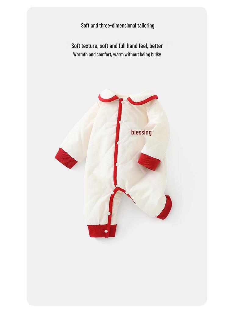 DUUDUU Girls' 2025 Padded Cotton Romper: Thickened Newborn Baby Outfit for Autumn/Winter
