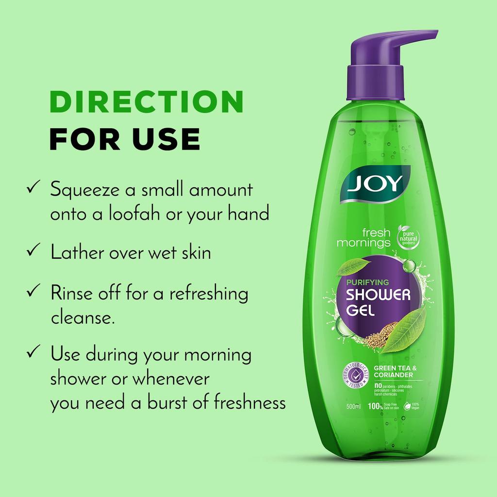 Joy Green Tea Shower Gel Body Wash 500 ml Pack of 1 Soft Purifying Detoxifying Daily Cleanser