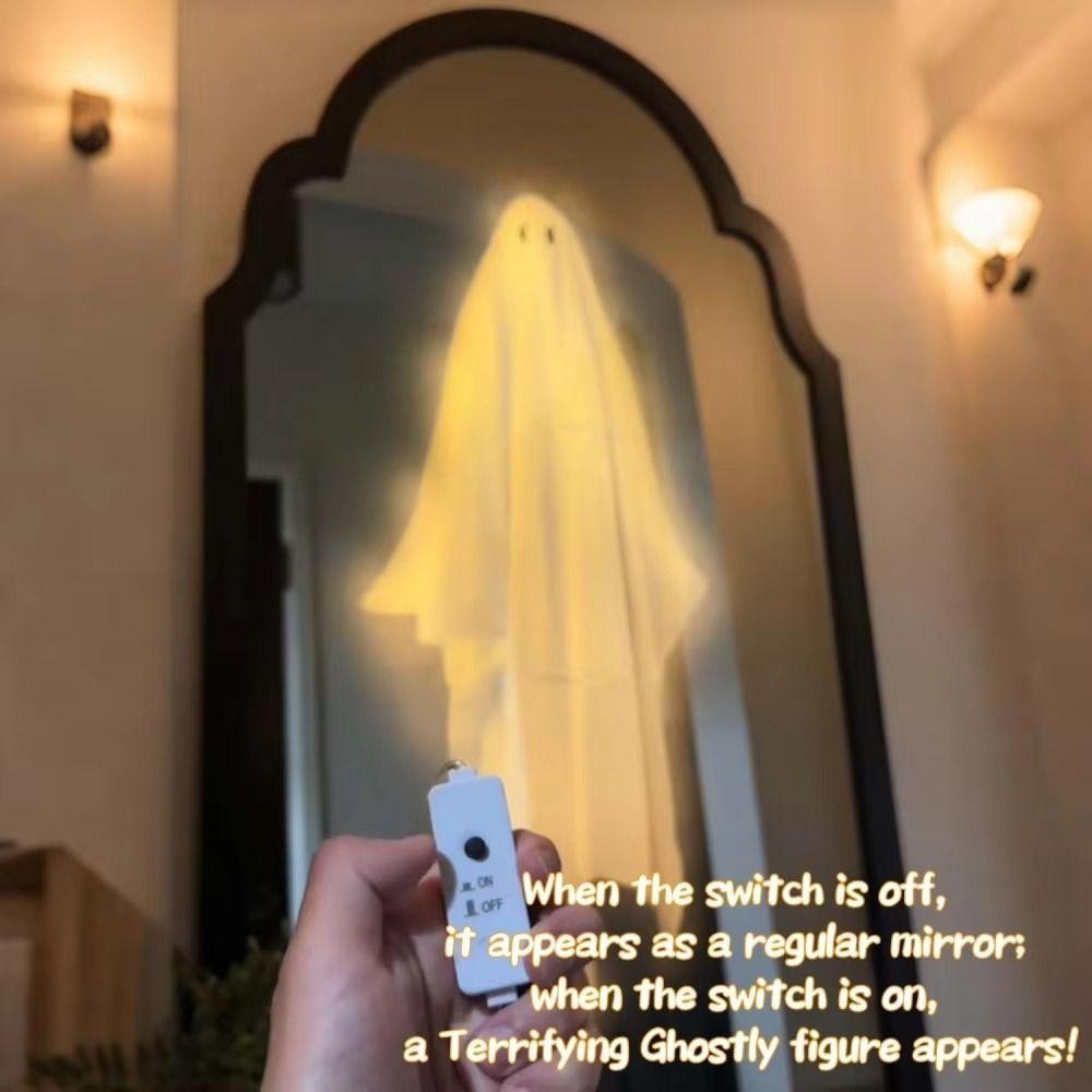 Round/Wave Ghost Hologram Mirror USB Holographic Mirror Decor Haunted House Prop Horror Party