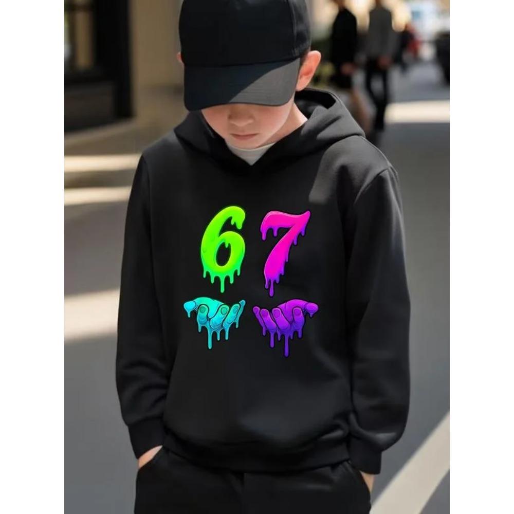Boys' Christmas GiftChildren Hoodie Cartoon Print Six Seven Bruh 67 Casual Long Sleeve Hooded Sweatshirt Spring & Fall Pullover
