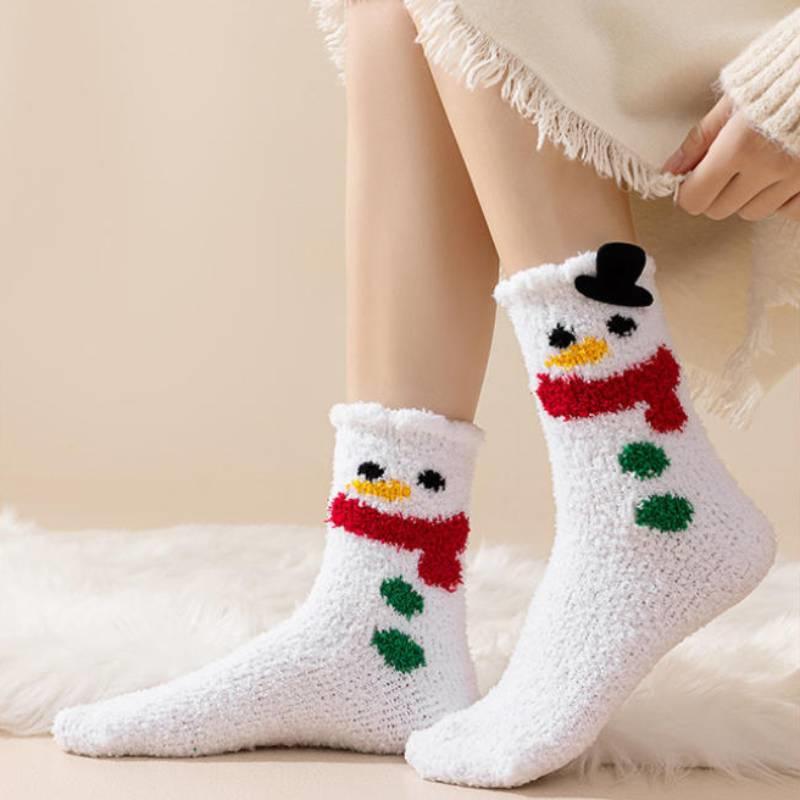 Winter Coral Velvet Christmas Socks Women's Soft Thickened Warm Cartoon Cute Santa Claus Kids Christmas Gift Floor Sleep Socks