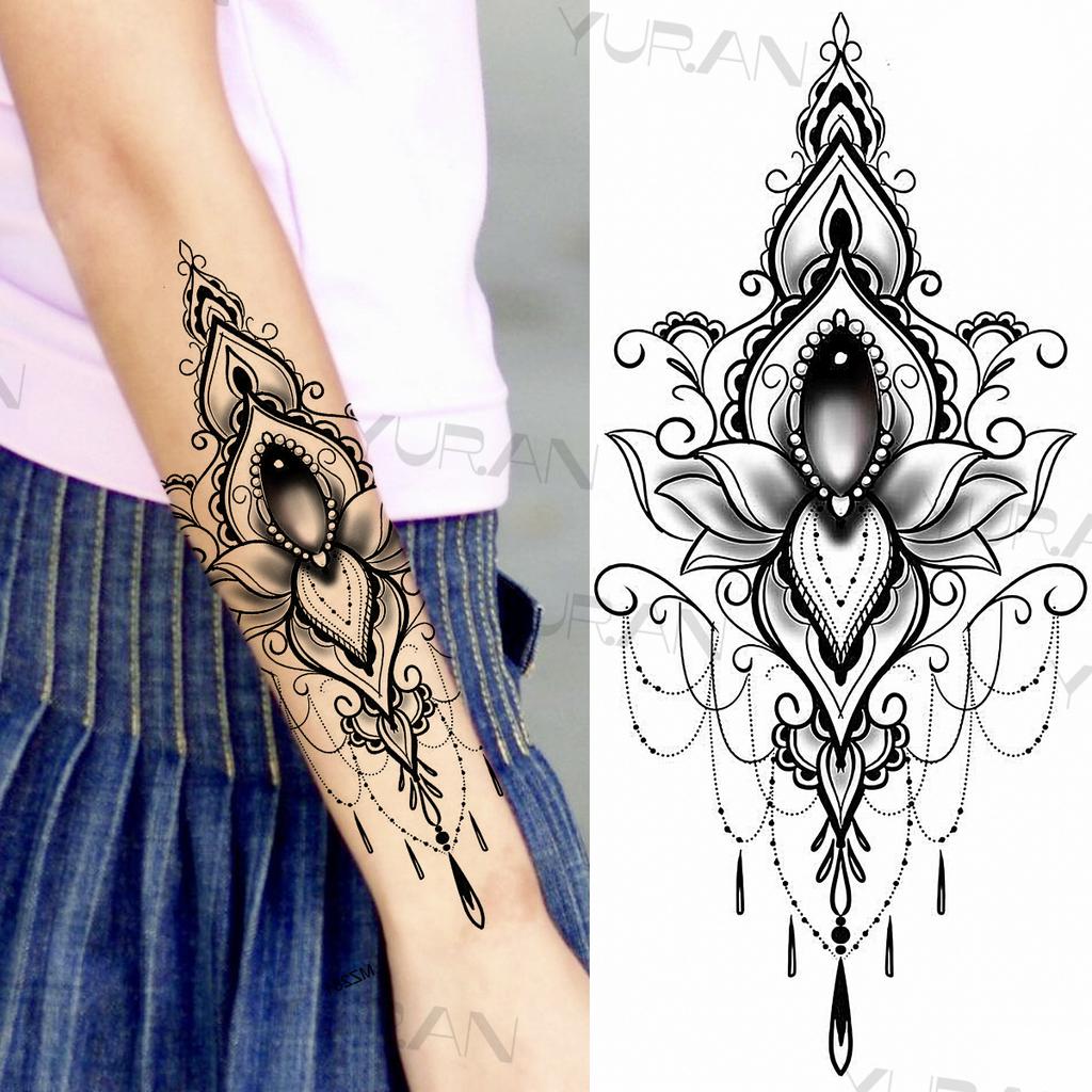 Large Colorful Rose Flower Temporary Tattoos For Girls Women Anchor Fake Gemstone Pendant Tattoo Paste Arm Body Tatoos Creative