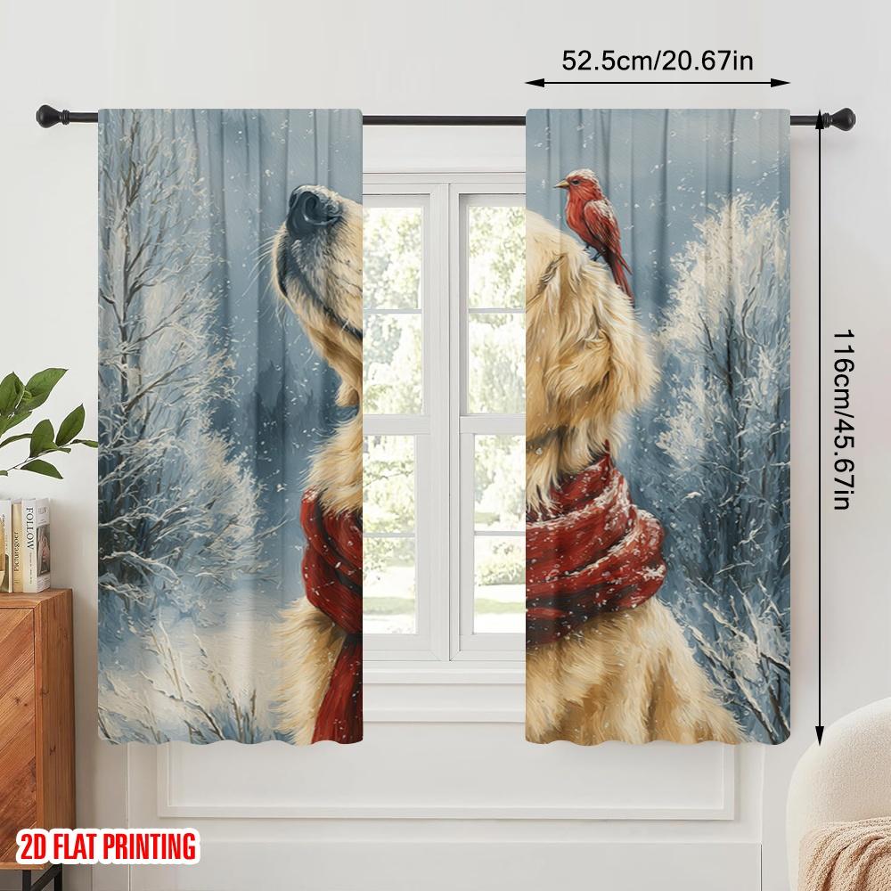 2pcs,2D Plane Printing Curtain Fabric Cute Dog Versatile 100% Polyester (without Rod) Art Deco Festive Use for Living Room,