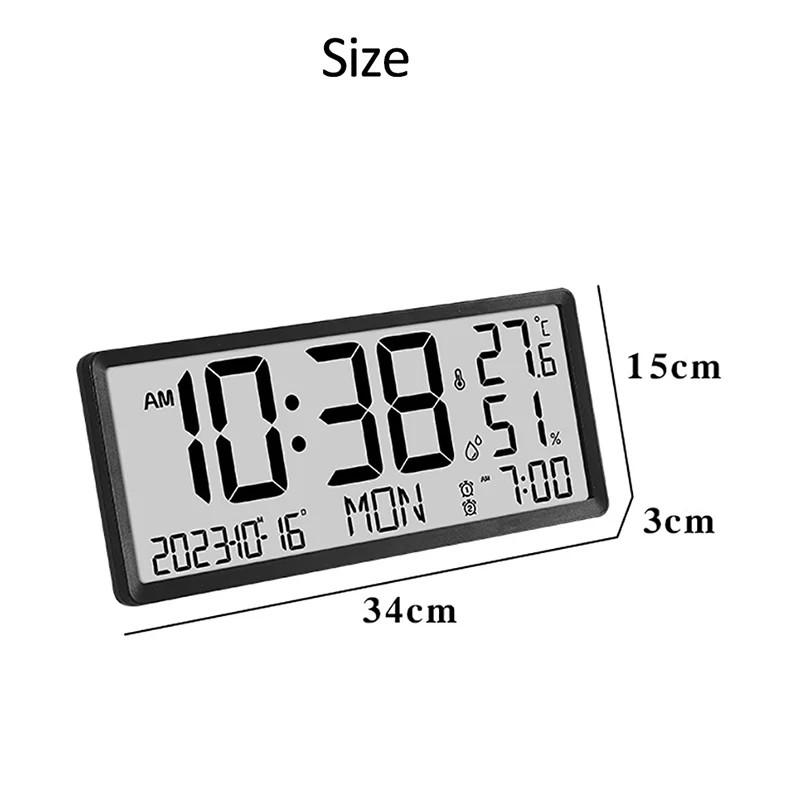 Household LCD Large Screen Digital Wall Clock Multifunctional Temperature Humidity Display Simple Morden Style Electronic Clock