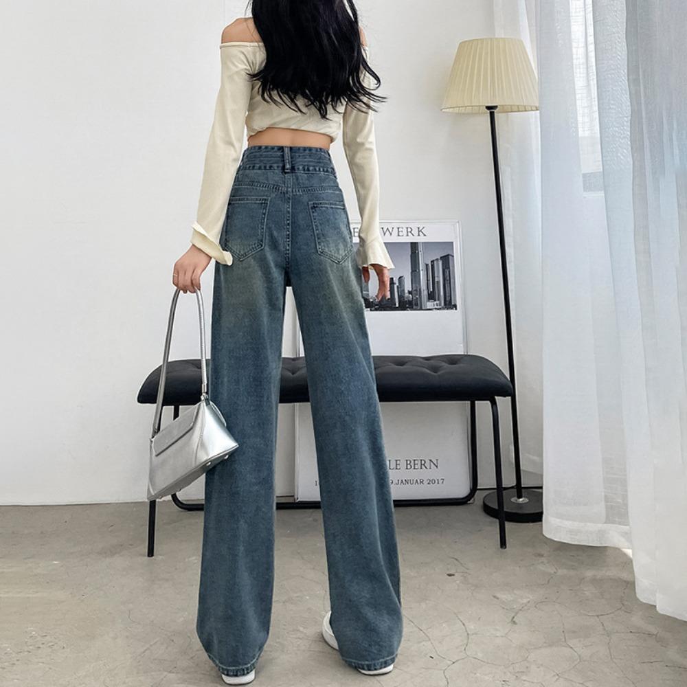 Retro jeans women's wide legs new autumn and winter high waist straight loose small drape floor jeans