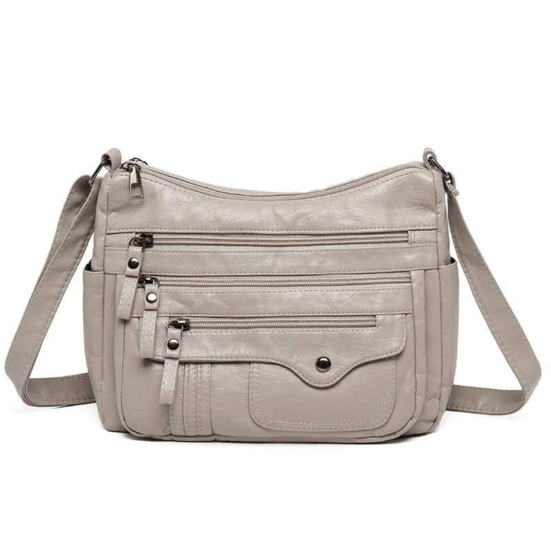 New women's casual fashion multi-layer multi-pocket soft leather shoulder bag diagonal span mother bag