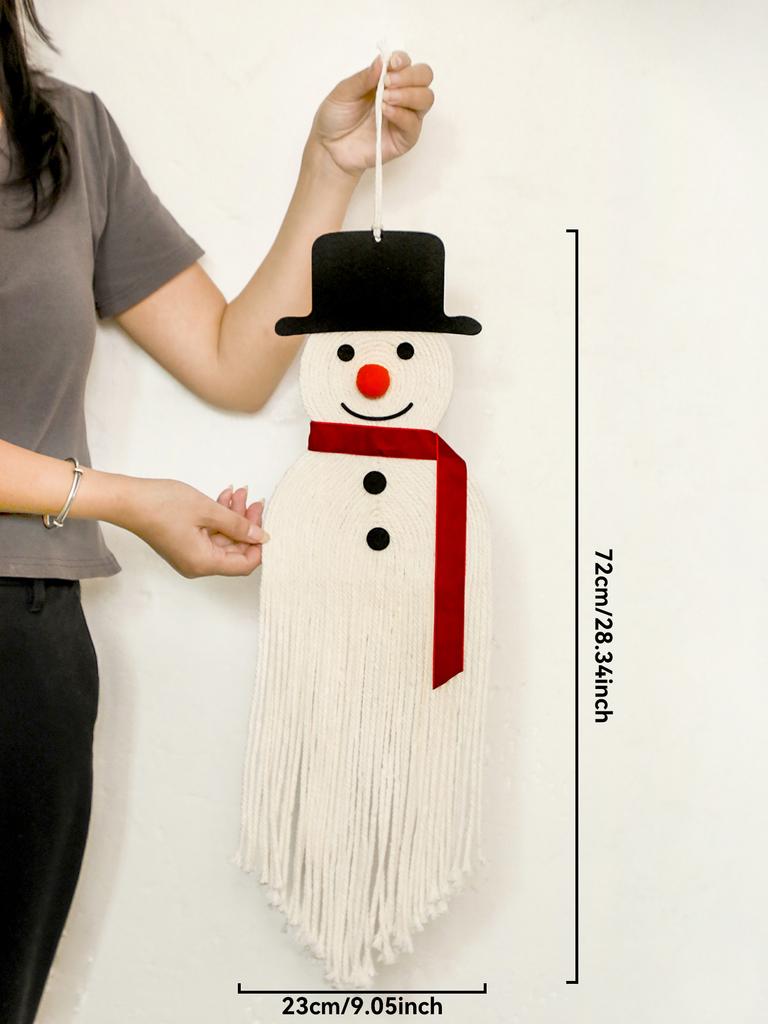 Cute Macrame Snowman Wall Hanging Decor Christmas Snowman with Tassel Design Festive Ornament for Home Wall,Xmas Tree&Party Gift