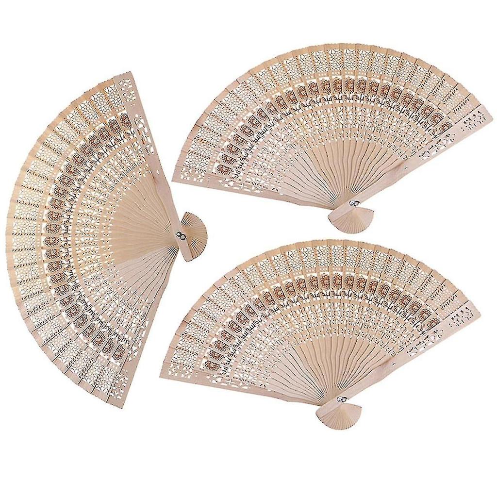 12pcs Sandalwood Fan, 8 Inch Chinese Wooden Openwork Personal Handheld Folding Fan For Wedding Party Home Decorations