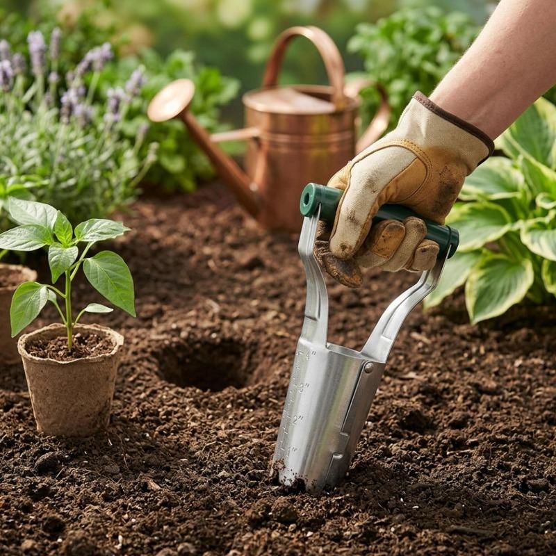 2in1 Stainless Steel Seeder Seedling Transplanting Excavator Horticultural Planting Hole Drilling Garden Flower Planting Planter