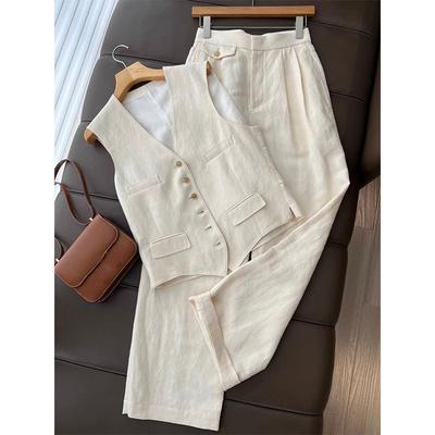 Conjunto de Moda Feminino Elegante Colete Sem Mangas Calça de Perna Larga Conjuntos de Duas Peças de Verão para Escritório