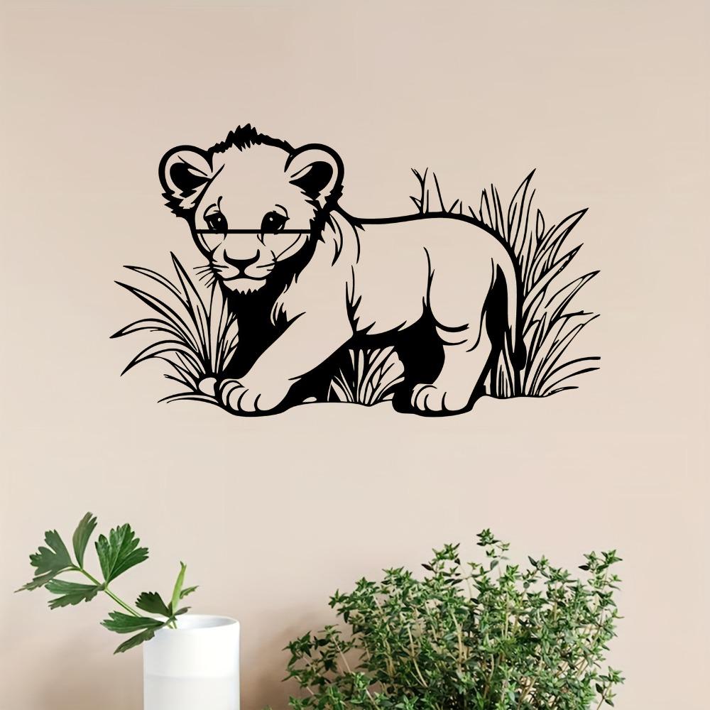 1pc Lion Cub Metal Wall Art, Safari Theme Gift for Kids Room, Weather Resistant Garden Fence Decor, Wild Animal Statue Mural