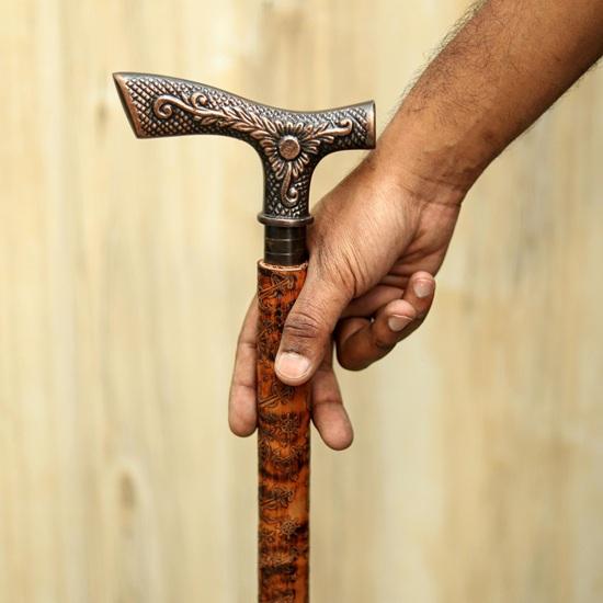 Luksusowa drewniana laska do chodzenia z uchwytem z antycznej miedzi, ręcznie rzeźbiona laska do wsparcia podczas chodzenia, funkcjonalny prezent dla mężczyzn, kolekcjonerów