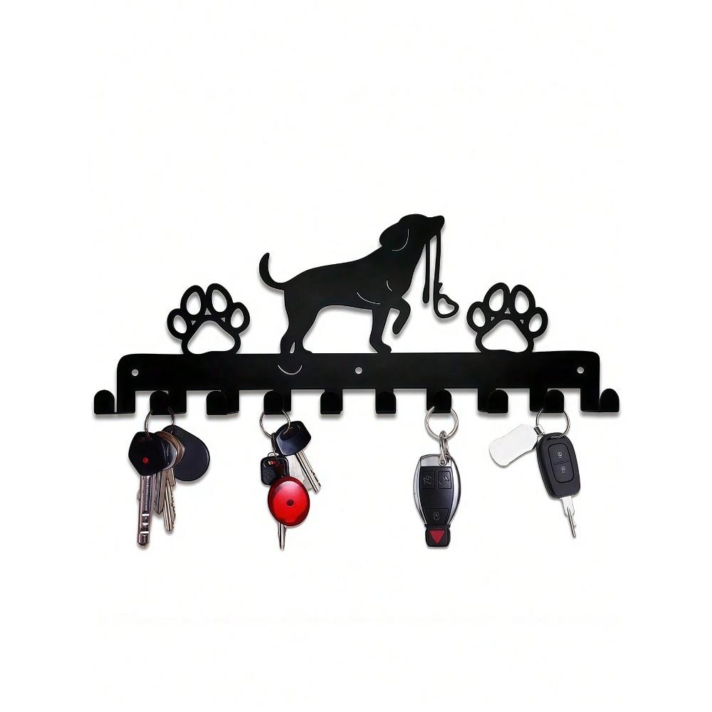 Dog With Leash & Paw Print Metal Key Hook, Pet Wall Mount Key Holder