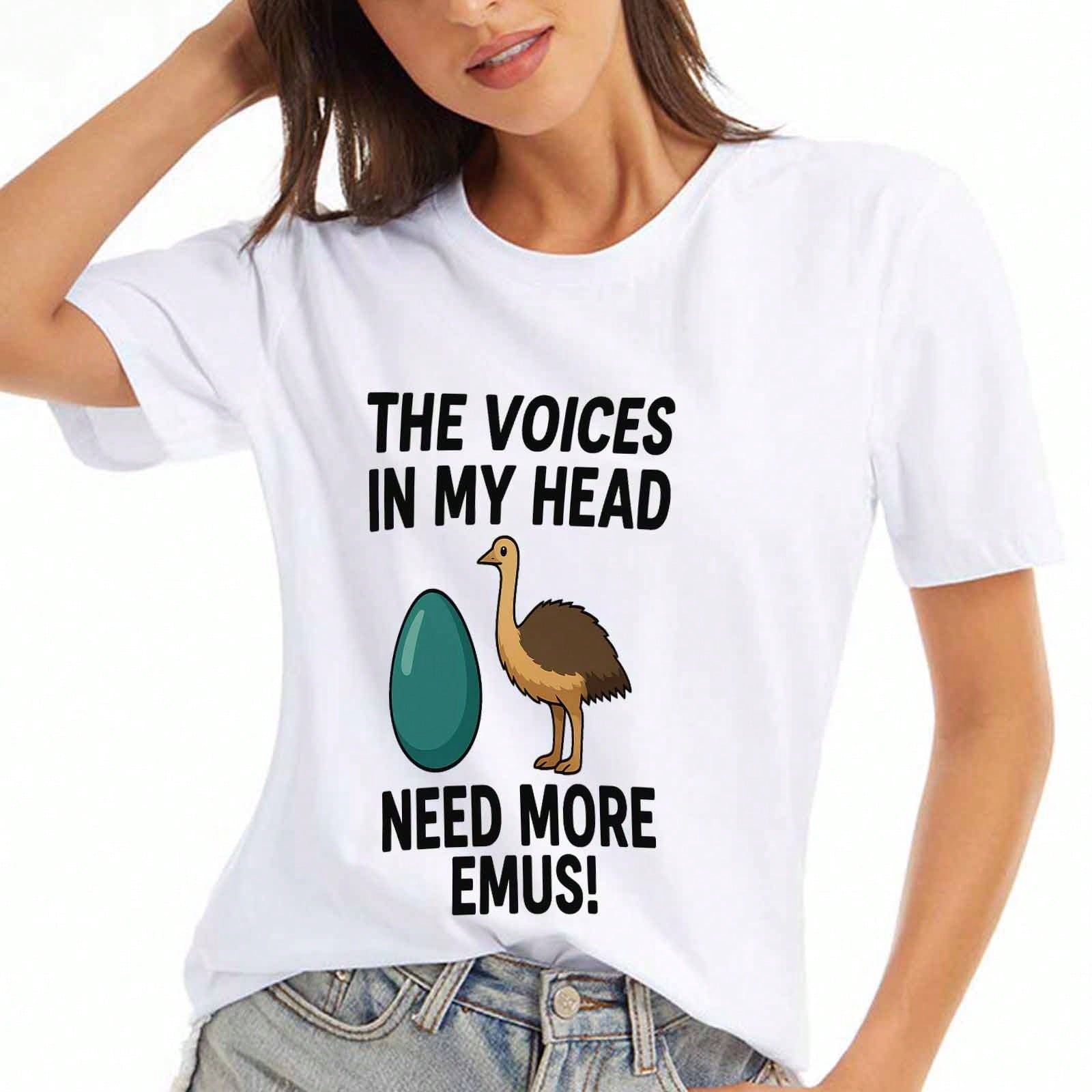 Emu Voices unisex s Cotton T Shirt, Premium Cotton Graphic, Durable, Casual Fashion. The Voices In My Head Need More Emus Print, Comfortable And Styli S разноцветный