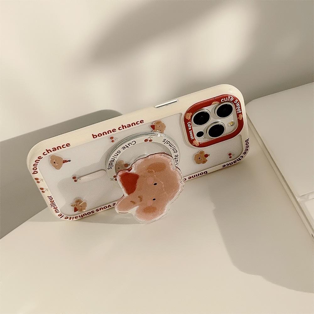 Magnetic Mount for IPhone16ProMax Cute Full Screen Cherry Bear 13 Apple 14 Mobile Phone Case Anti fall 11
