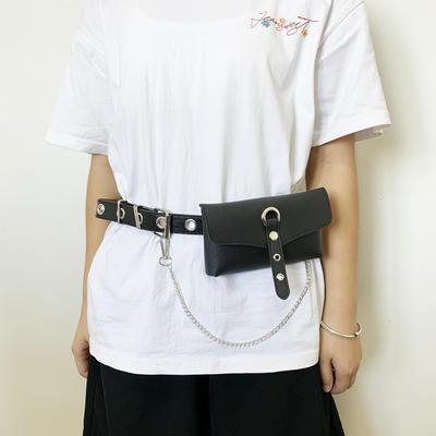 Trendy Punk Women's Leather Waist Bag with Chain - Versatile Phone and Accessory Holder