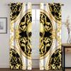 3D Print Modern Luxury Brand Design Black and Gold Pattern Thin Shading Polyester Curtain for Living Room Bedroom Decor Hooks