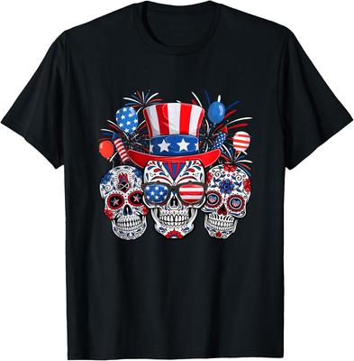 Sugar Skull Sunglasses Firework American Flag 4th Of July T-Shirt for Women Men