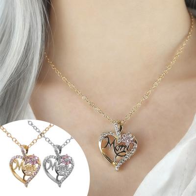 Heart Pendant Mom Necklace Women Rhinestone Flower Necklace Love Heart Charm Necklace Mother's Day Birthday Gift for Mom