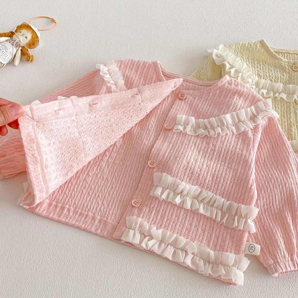 2026 Girls' Lace Jacket: Stylish Korean Spring Long Sleeve Top for Trendy Kids