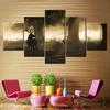 HD-Drucke Leinwand Wandkunst Wohnzimmer Heimdekoration Bilder 5 Teile Hirsch und Hund im Sonnenuntergangswald Gemälde Tierposter