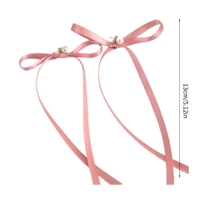 Elegant Imitation Pearl Earring Long Ribbon Bowknot Drop Earrings for Women Aesthetic Ear Studs Wedding Party Jewelry