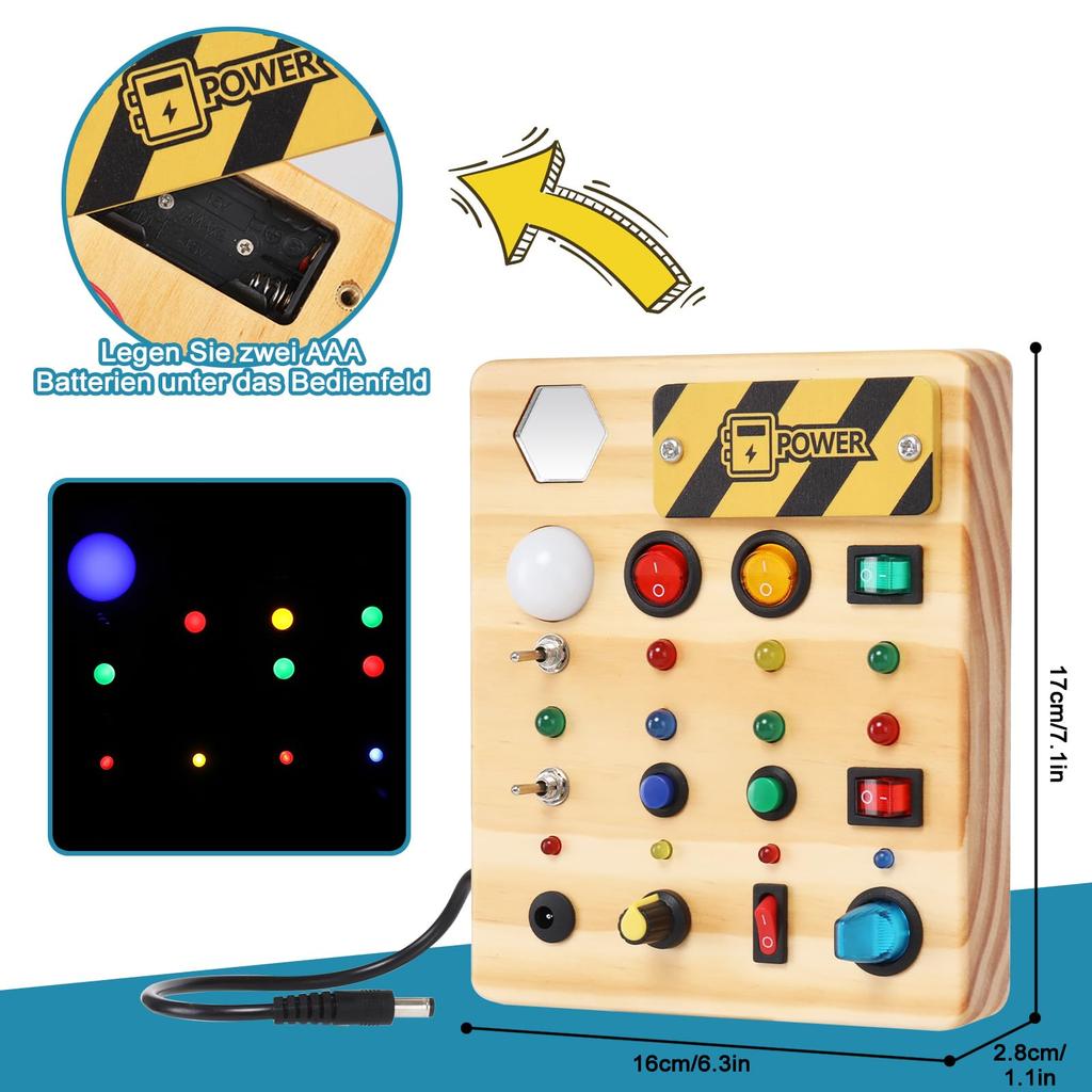 Busy Board Schalttafel Lernspielzeug für Geburtstag Montessori Sensoriktafel mit 12 Schaltern und 12 Kinder Weihnachtsspielzeug für Einjährige 2-Jährige,
