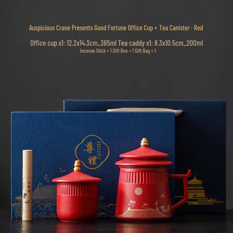 Palace Museum Ceramic Tea Mug with Lid: Elegant Business Souvenir Gift Box
