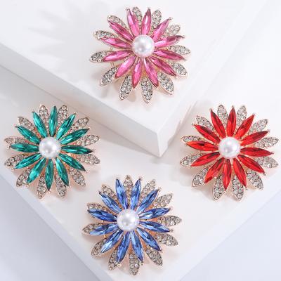 High-End Personalized Crystal Sunflower Brooch Temperament Blazer Sweater Neckline Pin Anti-Light Accessories