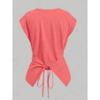 Women White Crew Neck Sleeveless Criss Cross Tie Waist Fitted Casual Blouse