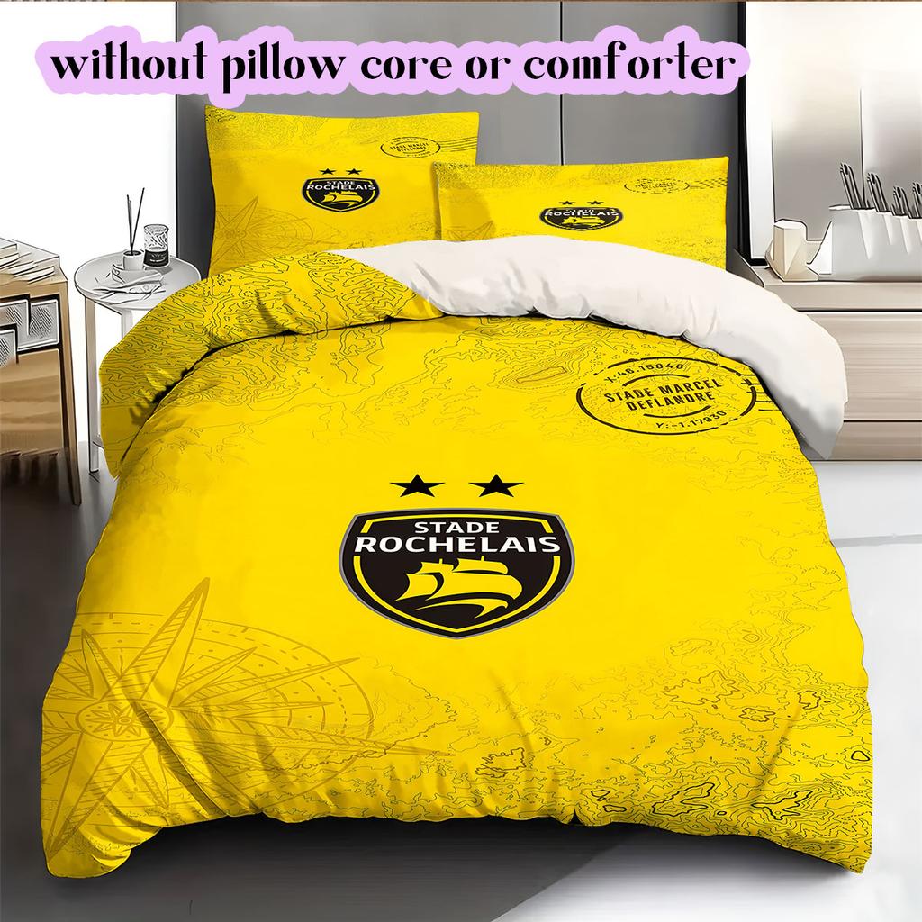 Stade Rochelais rugby Pattern Bedding,Quilt Set Quilt Cover Pillowcase Home Birthday Gift (1*duvet cover+2*pillowcase,without core)