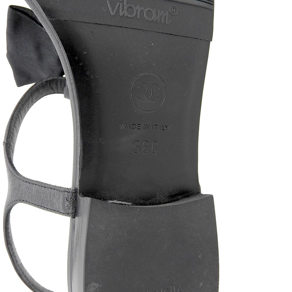 Chanel Excellent Condition Matelasse Sole CC Logos Rhinestone Ribbon Chain Flat Sandals, Women's, Black, Size 36C, G36352Y54201 Shoes 36C blackUsed