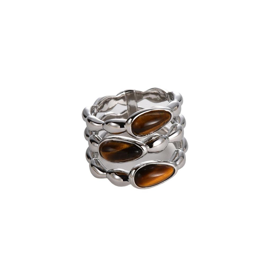 Maillard Retro Three-Dimensional Natural Tiger'S Eye Stone Light Luxury High-End Open Ring Fashion Personality Ring Woman