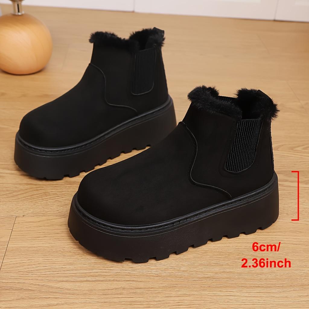 Large Thick Soled Snow Boots, Winter  with Plush Warm Boots, Fashionable and Versatile Solid Color Shoes
