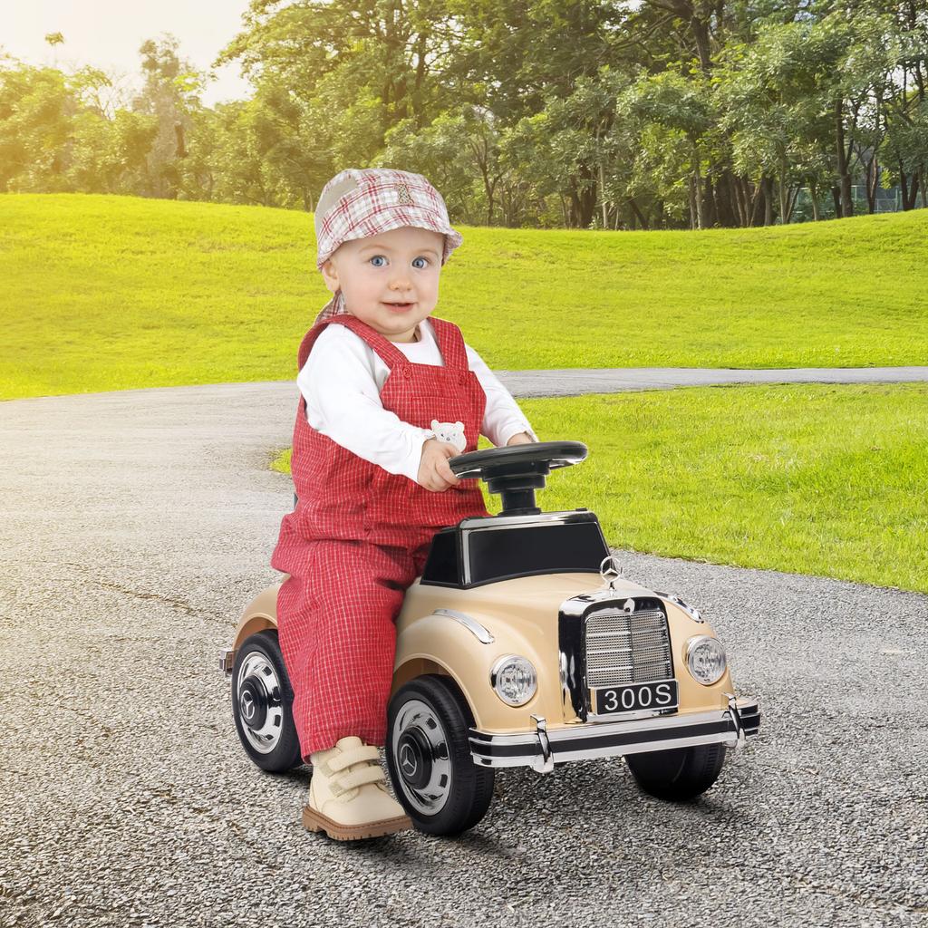 Electric Ride-On Car for Kids 18 Months-4 Years with Horn, Music, and USB Port. Beige