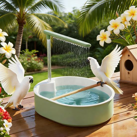 Yousheng Automatic Bird Bath Parakeet Bath with Circulating Shower System Splash Guard Adjustable Flow Parrot Bath for Cockatiels Macaws Indoor verde