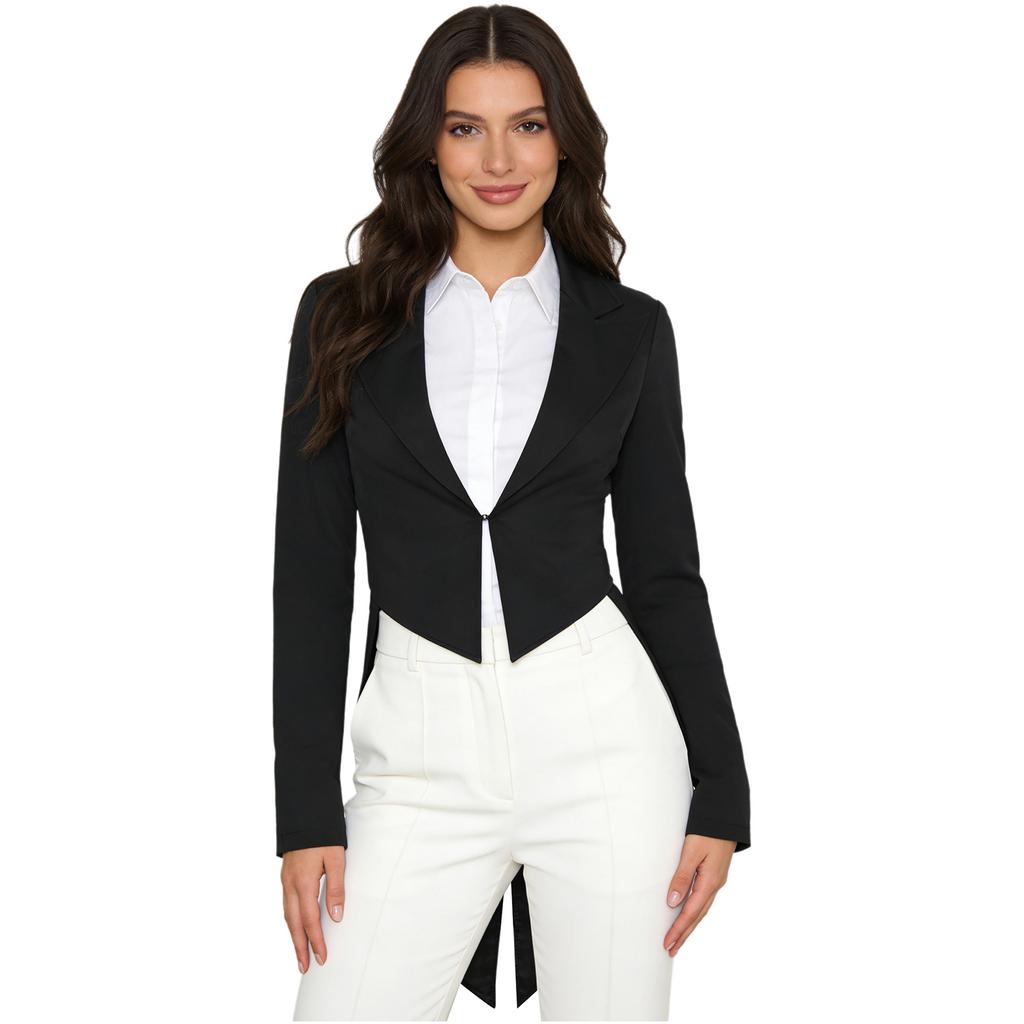 S-XL Donna Giacca Vintage Frac Revers a Punta Scollo a V Apertura Frontale Manica Lunga Giacca da Smoking Capospalla per Cocktail Cameriere Cosplay