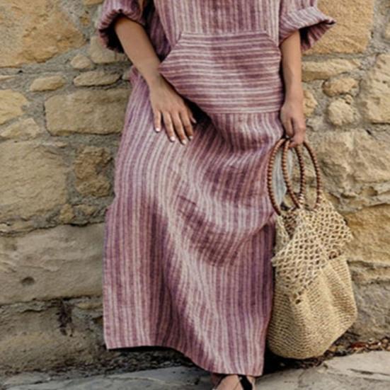 Dámské spodničky Velké velikosti Pulovr s dlouhým rukávem Maxi šaty Vertikální pruhovaný potisk Přední kapsa Volné Dlouhé šaty Streetwear